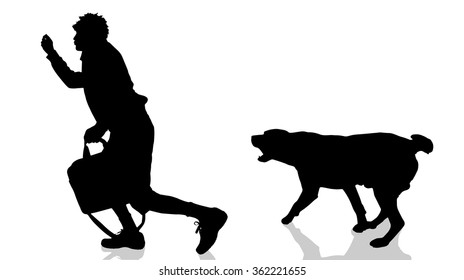 Vector silhouette of a man with a dog.