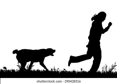 Vector Silhouette Boy Dog On White Stock Vector (Royalty Free) 303869828