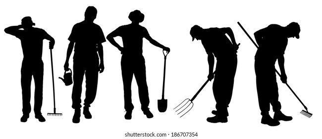 Vector silhouette of a man with garden tools.