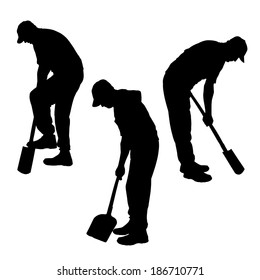 Vector silhouette of a man with garden tools.