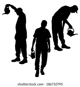 Vector silhouette of a man with garden tools.