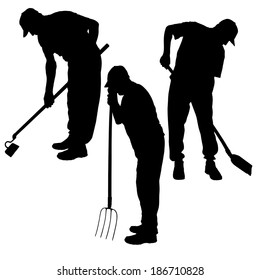 Vector silhouette of a man with garden tools.