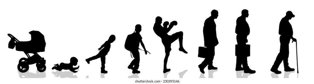 Vector silhouette of man as generation progresses.