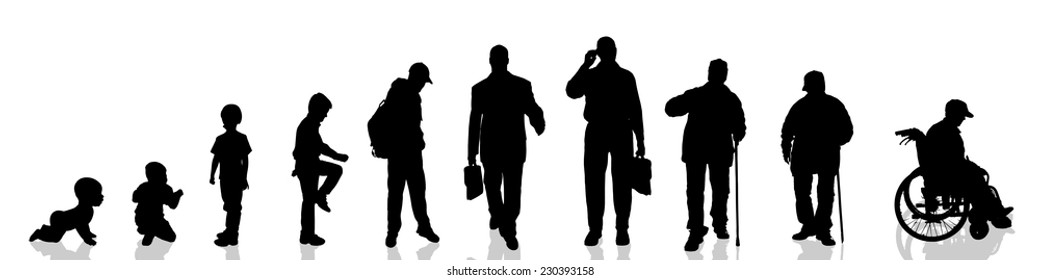 Vector silhouette of man as generation progresses.