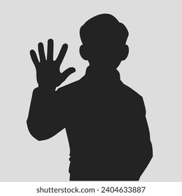 Vector silhouette of man gesturing five fingers waving hand on white background