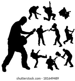Vector silhouette of a man with a guitar. 