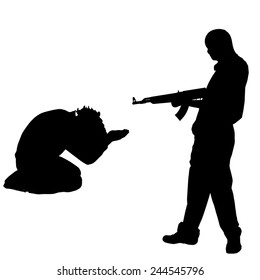 Vector silhouette of a man with a gun on a white background.