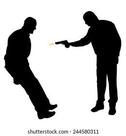 Vector silhouette of a man with a gun on a white background.