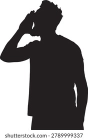 vector, silhouette of a man a hand in mouth and is screaming