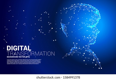 Vector silhouette of man head from dot connect line polygon . Concept background human future and technology