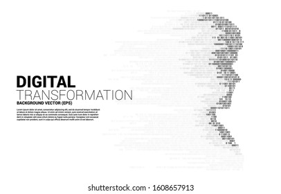 Vector silhouette of man head from pixel transformation . Concept background human future and technology