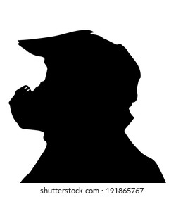 Vector silhouette of a man with a helmet on a white background.