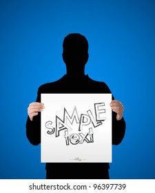 vector silhouette of a man holding a white sheet of paper for text