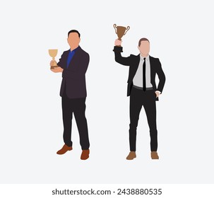 Vector silhouette man holding a winning trophy  