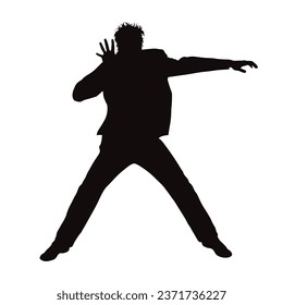 Vector silhouette of man jumping on white background. Symbol of sport and happiness.