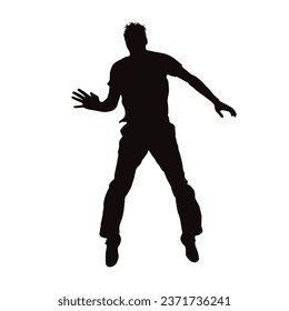 Vector silhouette of man jumping on white background. Symbol of sport and happiness.