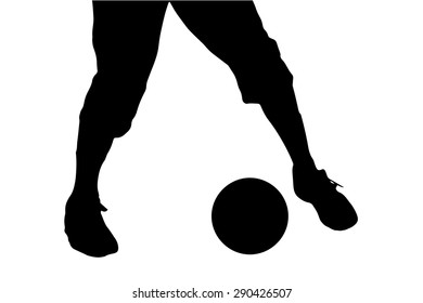 Vector silhouette of a man legs playing football.