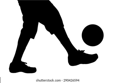 Vector silhouette of a man legs playing football.