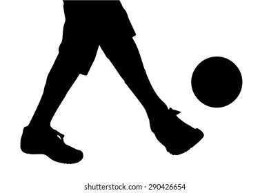 Vector silhouette of a man legs playing football.