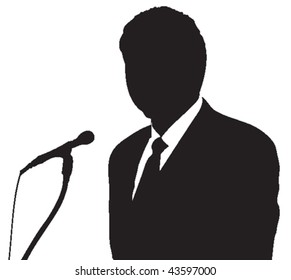 Vector silhouette of a man at a microphone.