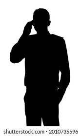 Silueta vectorial de un hombre con un teléfono móvil.