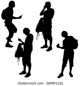 Vector silhouette of a man with a mobile phone.