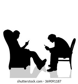 Vector silhouette of a man with a mobile phone.