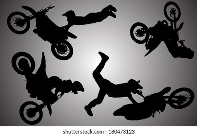 Vector silhouette of a man in motocross. 