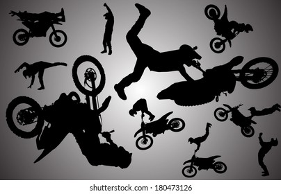Vector silhouette of a man in motocross. 