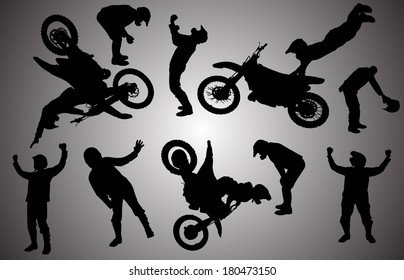 Vector silhouette of a man in motocross. 