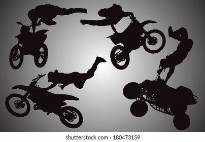 Vector silhouette of a man in motocross. 