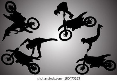 Vector silhouette of a man in motocross. 