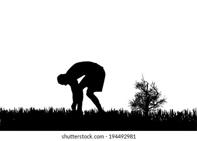 Vector silhouette of a man in the nature. 