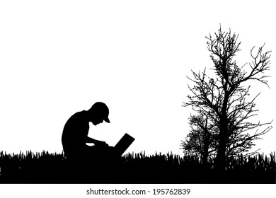 Vector silhouette of a man in nature.