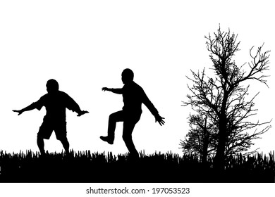 Vector silhouette of a man in nature.