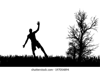 Vector silhouette of a man in nature.