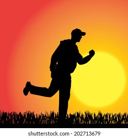 Vector silhouette of a man in nature. 