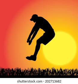 Vector silhouette of a man in nature. 