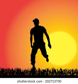 Vector silhouette of a man in nature. 