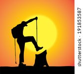 Vector silhouette of man with Nordic walking.