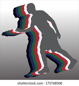 Vector silhouette of man on a gray background.