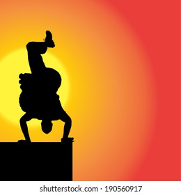 Vector silhouette of man on a orange background.