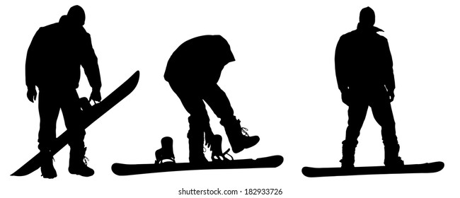 Vector silhouette of a man on a snowboard.