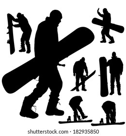 Vector silhouette of a man on a snowboard.