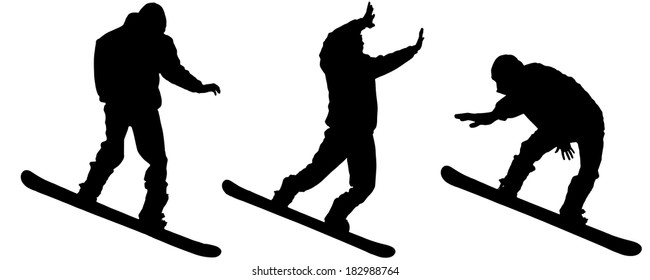 Vector silhouette of a man on a snowboard.