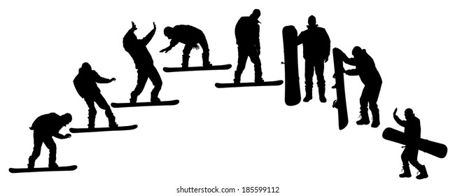 Vector silhouette of a man on a snowboard.