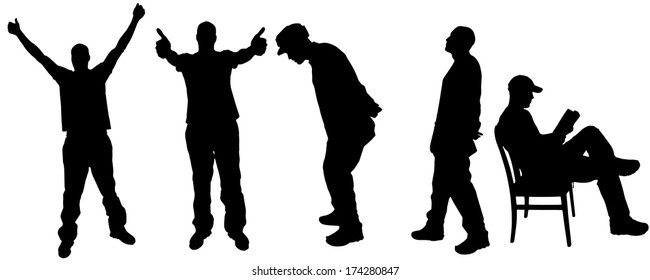 vector silhouette of a man on Various Positions and reading