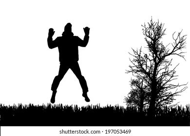 Vector silhouette of man on a white background.