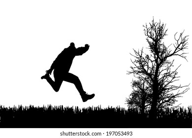 Vector silhouette of man on a white background.