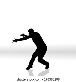 Vector silhouette of man on a white background.
